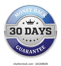 Silver 30 days money back badge with blue border