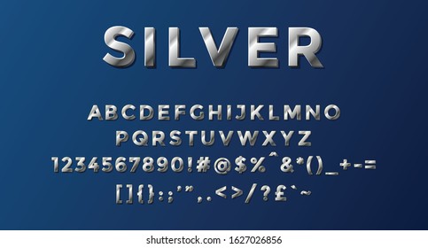 Silver 3D Alphabet Completed With Numbers And Symbols