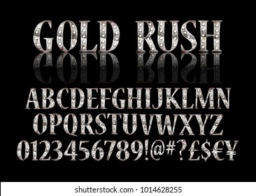 Silver 3D Broadway Alphabet and Numbers. On black background. Eps 10 Vector Editable