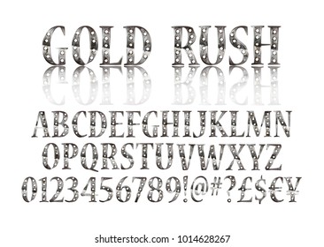 Silver 3D Broadway Alphabet and Numbers. On white background. Eps 10 Vector Editable