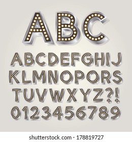 Silver 3D Broadway Alphabet And Numbers, Eps 10 Vector Editable