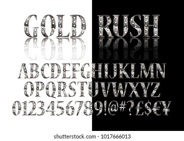 Silver 3D Broadway Alphabet. On black and white background. Eps 10 Vector Editable