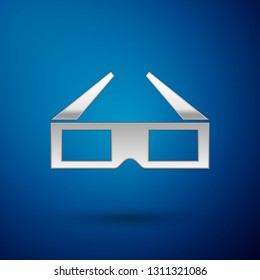 Silver 3D cinema glasses icon isolated on blue background. Vector Illustration