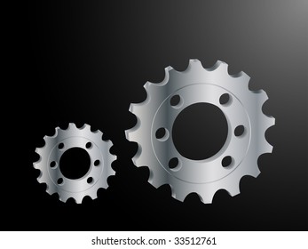 Silver 3D cogs on a black background