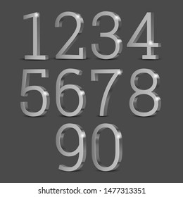 Silver 3d numbers. Symbol set. Vector illustration
