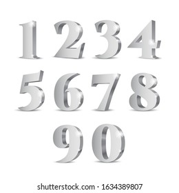 Silver 3d Numbers. Symbol Set. Vector Illustration