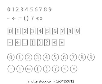 Silver 3d numbers. Symbol set. Vector illustration