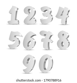 Silver 3d numbers. Symbol set. Vector illustration