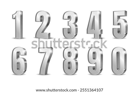 Silver 3d numbers. Symbol set. Vector illustration