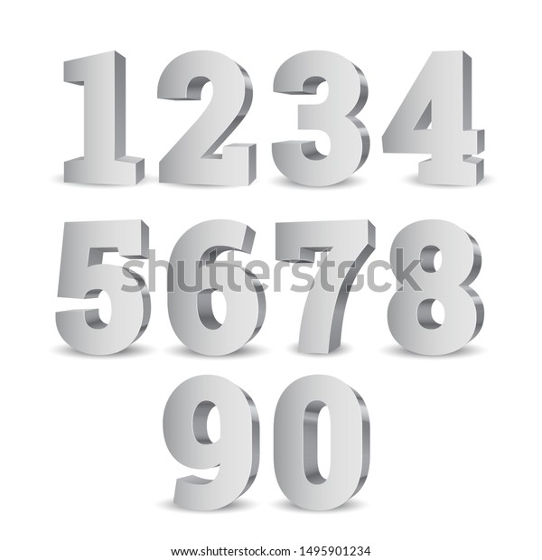 Silver 3d\
numbers. Symbol set. Vector\
illustration