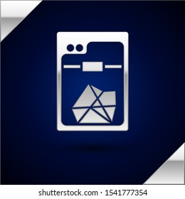 Silver 3D printer icon isolated on dark blue background.  Vector Illustration