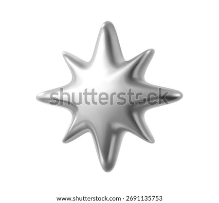 Silver 3d star or spark realistic metallic shape. Shiny metal realistic element, chrome metallic balloon or 3d isolated vector form. Silver star or spark render shape, glossy gradient figure