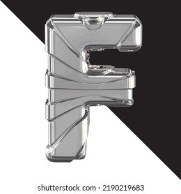 Silver 3d symbol with straps. letter f