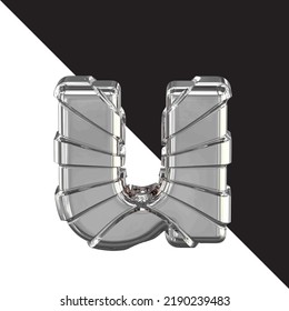 Silver 3d symbol with straps. letter u