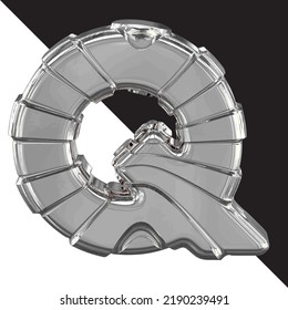 Silver 3d symbol with straps. letter q