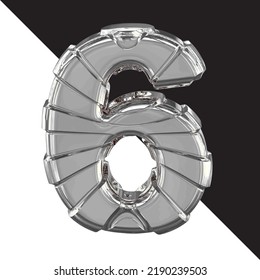 Silver 3d symbol with straps. number 6