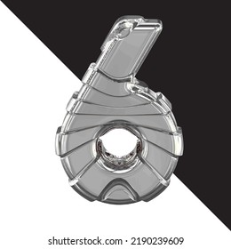 Silver 3d symbol with straps. number 6