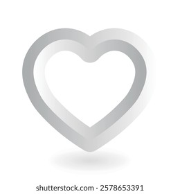 Silver 3D-like heart. Double gradient outline. Symbol of love and St Valentines Day. Vector illustration with dropped shadow.