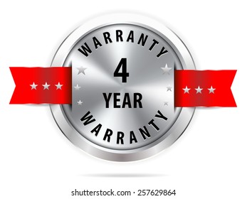 silver 4 year warranty button seal graphic with red ribbons