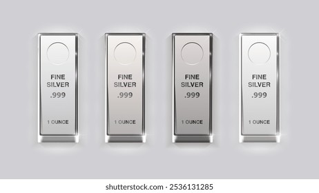 Silver .999 Pure Bars - Top View Vector Illustration with Shadow Effects and Varied Weights