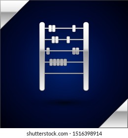 Silver Abacus icon isolated on dark blue background. Traditional counting frame. Education sign. Mathematics school.  Vector Illustration