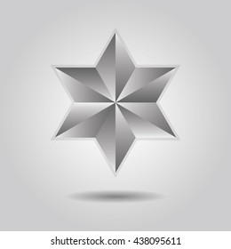 Silver abstract 3d six pointed star icon with dropped shadow on gray gradient background