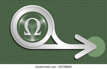 Silver abstract arrow and  transparent omega icon