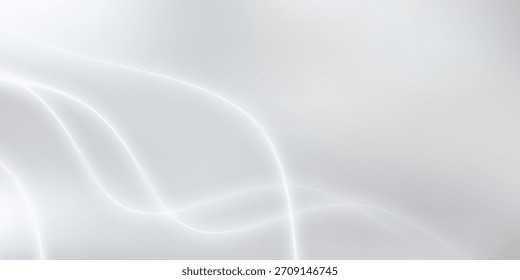 Silberner abstrakter Hintergrund mit neonglühenden Linien. Elegante Metalloberfläche mit lebendigen Neonlichtspuren, die einen futuristischen und dynamischen Effekt erzeugen. Ideal für Technologie, Innovation und digitales Design