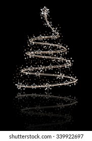 The Silver Abstract Christmas tree on the black background