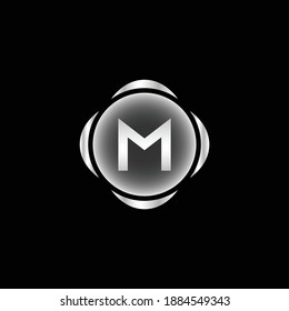 Diseño del logotipo de círculo plateado abstracto para la letra M. Logotipo de plata moderno y creativo para la letra M. Letra plateada M Diseño del logotipo abstracto.