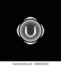 Diseño del logotipo de círculo de resumen plateado para la letra U. Marca Silver moderna y creativa para la letra U. Letra de plata U Diseño del logotipo abstracto.