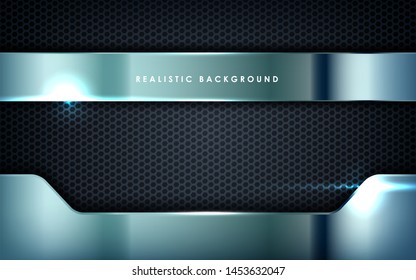 Silver abstract dimension on black texture background. Realistic overlap layers texture with lights element decoration.