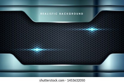 Silver abstract dimension on black texture background. Realistic overlap layers texture with lights element decoration.