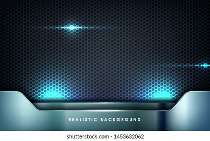 Silver abstract dimension on black texture background. Realistic overlap layers texture with lights element decoration.