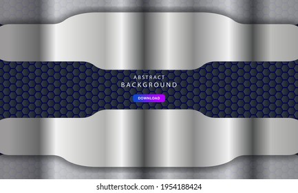 Silver abstract dimension on hexagon pattern background. Texture with silver list decoration.