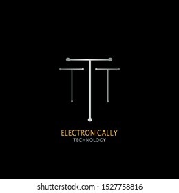 Silver  Abstract Techno Electronically Preset Triple T  logo icon design concept  for electrical, electronical and more technology business.
