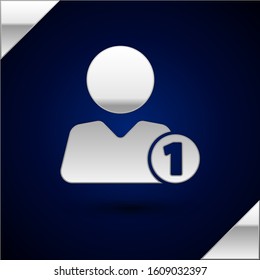 Silver Add to friend icon isolated on dark blue background.  Vector Illustration