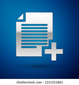 Silver Add new file icon isolated on blue background. Copy document icon. Vector Illustration