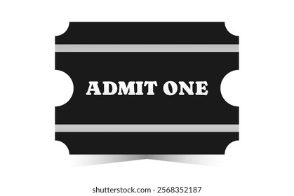 Silver admit one template. Cinema, theater, casino, concert, opera, ballet, performance chrome design. Metal gradient text on black ticket. Vector illustration on white background