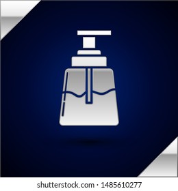 Silver Aftershave icon isolated on dark blue background. Cologne spray icon. Male perfume bottle. Vector Illustration Silver Aftershave icon isolated on dark blue background. Cologne spray icon. Male perfume bottle. Vector Illustration
