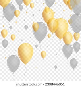 Silver Air Background Transparent Vector. Ballon Entertainment Border. Gold 3d Balloon. Helium Falling Frame.