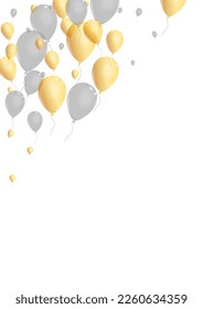 Vector blanco de fondo de aire plateado. Juego de globos cayendo. Baloon de la felicitación de oro. Tarjeta de resumen sorpresa.