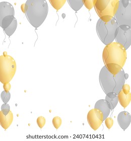 Silver Air Background White Vector. Confetti Ribbon Card. Golden Shine Ballon. Helium Decoration Background.