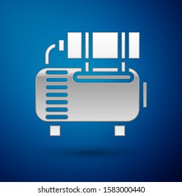 Silver Air compressor icon isolated on blue background.  Vector Illustration