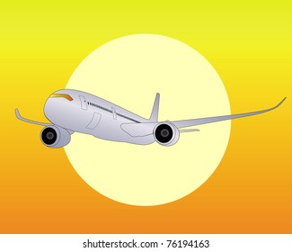silver airplane on an orange background