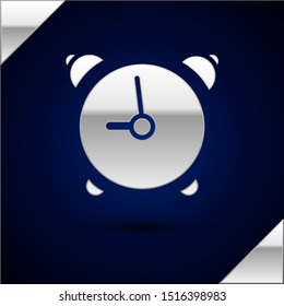 Silver Alarm clock icon isolated on dark blue background. Wake up, get up concept. Time sign.  Vector Illustration