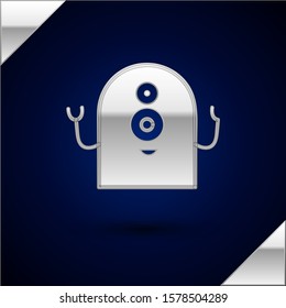 Silver Alien icon isolated on dark blue background. Extraterrestrial alien face or head symbol.  Vector Illustration