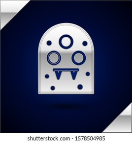 Silver Alien icon isolated on dark blue background. Extraterrestrial alien face or head symbol.  Vector Illustration