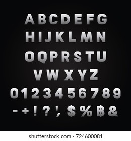 Silver alphabet fonts and numbers vector illustration