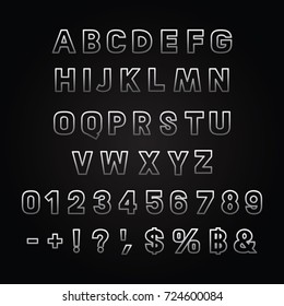 Silver alphabet fonts and numbers vector illustration